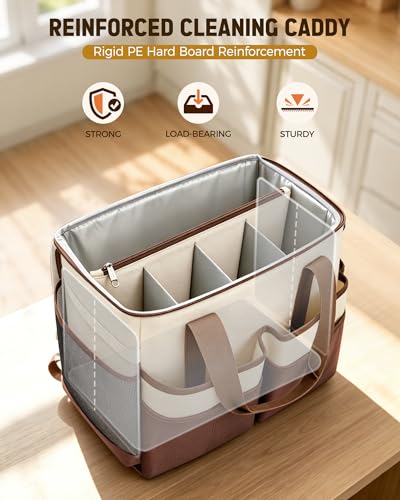 Ytonet Cleaning Caddy with 4 Spinner Wheels, Rolling Cleaning Caddy Bag - color: Beige Brown