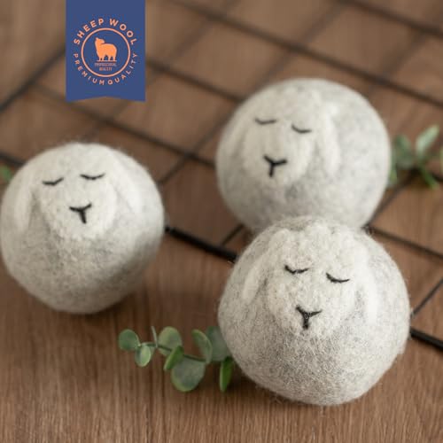 Wool Dryer Balls Handmade 3 Pack XL,Laundry Dryer Balls,100% New Zealand Wool Natural Fabric Softener,Reusable 1000 Loads,Wrinkles Free, Shorten Drying Time,Baby Safe (3 Pack XL,Sleeping Sheep) - color: Sleeping Sheep