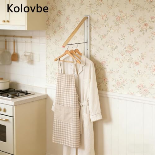 Clothes Drying Rack Wall Mounted for Laundry Balcony RV, Wood Color - color: Wood