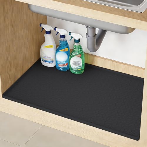 TRZZ Waterproof Under Sink Mat, 34"x22", Drip Tray Shelf Liner, Black - color: Black, size: 22"W x 34"L