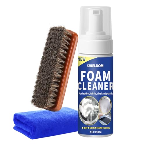 SHIELDOM Car Interior Foam Cleaner Multifunctional Car Seat Cleaner Powerful Carpet Upholstery Stain Remover Kit with Detailing Brush & Towel Safe for Cloth, Leather, Fabric, Vinyl & Plastic 5oz