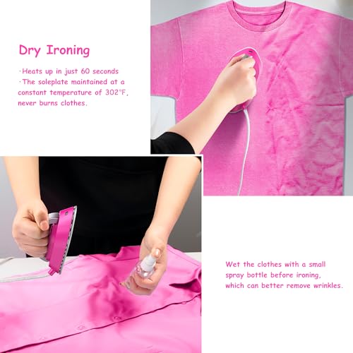 Newbealer Travel Iron Set, 100-240V Mini Dry Iron for Clothes (No Steam) - color: Hotpink