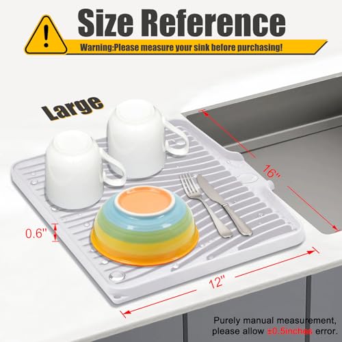 TIKNIK Silicone Dish Drying Mat for Kitchen Counter, White-1pcs, 16" x 12" - color: White-1pc, size: 16" x 12"