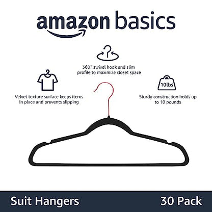 Amazon Basics Slim Velvet Non-Slip Space Saving Sturdy Suit Clothes Hangers, Closet Organizer, Black/Rose Gold, 30-Pack - color: Black and Rose Gold, size: Pack of 30