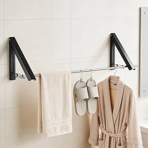 FOLAI 2-Piece Drill-Free Folding Clothes Drying Rack (Black) - color: Black, size: 2-Piece