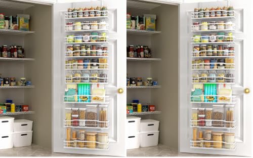 Moforoco White 9-Tier Over The Door Pantry Organizer, Pantry Organization And Storage, Metal Hanging Spice Rack Shelves Door, Home & Kitchen Essentials, Laundry Room Bathroom Organization (Pack of 2) - color: White, size: 9-Tier Standard (Pack of 2)