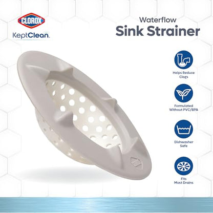 Clorox KeptClean™ WaterGuard Sink Strainer – 2 Pack, Almond Cream - Elevated Drain Protector with Open-Flow Ribbed Design for Kitchen Sink Drainage & Food Debris Collection - color: Almond Cream