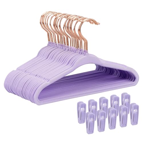 Tonswachic Baby Velvet Hangers 30 Pack - 11 Inch Premium Non Slip Kids Felt Hanger for Infant Clothes - Ultra Thin Baby Felt Hangers for Toddler Children's Closet with 10 Hanger Clips - Purple - color: Purple, size: 30 Pack
