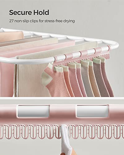 SONGMICS Clothes Drying Rack, Foldable Space-Saving Laundry Drying Rack - color: White + Pink, size: 1 Tier （21.7"d x 58.3"w x 39.4"h）