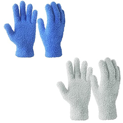 Evridwear Microfiber Dusting Gloves 2 Pairs (Blue + Gray)