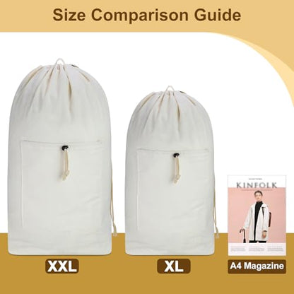 Laundry Backpack Canvas Laundry Bag with Straps Drawstring, Beige, XX-Large - color: Beige, size: XX-Large