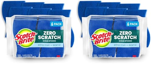 Scotch-Brite Zero Scratch Scrub Sponge, 6 Kitchen Sponges for Cleaning Around the Home, Bathroom & More, Scratch-Free Dish Scrubber, Multi-Surface Safe, Best for Nonstick Pots and Pans, (Pack of 2) - size: 6 Scrub Sponges (Pack of 2)