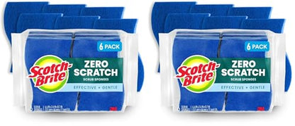 Scotch-Brite Zero Scratch Scrub Sponge, 6 Kitchen Sponges for Cleaning Around the Home, Bathroom & More, Scratch-Free Dish Scrubber, Multi-Surface Safe, Best for Nonstick Pots and Pans, (Pack of 2) - size: 6 Scrub Sponges (Pack of 2)