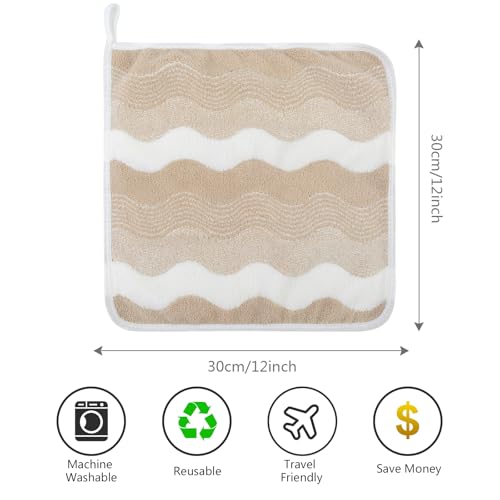 SINLAND Absorbent Coral Velvet Washcloth Ultra Soft Microfiber Face Towels 12 x 12 inch Multi-Purpose Face Cloths for Household and Sport - color: Cream Wave Pattern, size: 1 Count (Pack of 6)