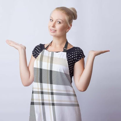 Makeup Apron for Women Plaid Texture Funny Aprons for Men for Kitchen Cooking Restaurant BBQ Painting Crafting Gardening 27” (W) x 31” (H), Waterproof Apron - color: Plaid Texture