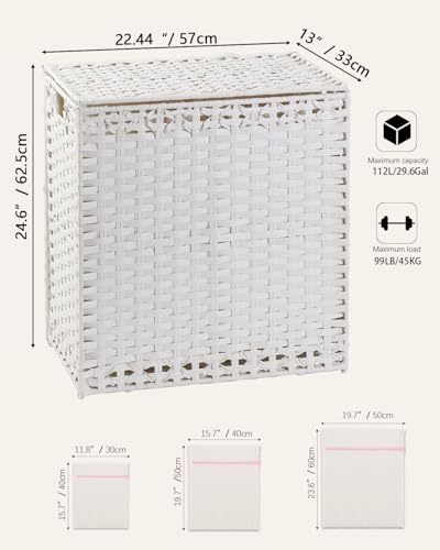 SETVSON Laundry Hamper with Lid Wicker Laundry Basket, White - color: White, size: 29.6 Gal