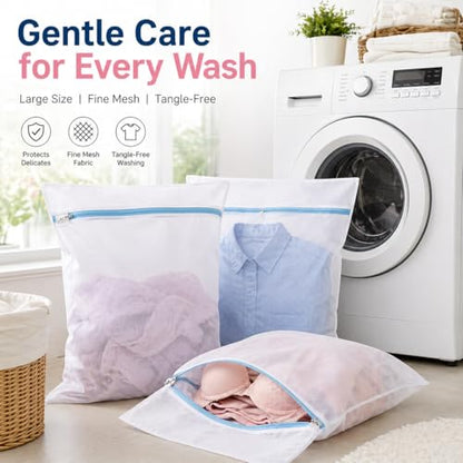 Large Mesh Laundry Wash Bag for Delicates, Lingerie Garment Bag with Premium Snag-Proof Zipper, Heavy Duty Reusable Travel Storage Organizer for Bras, Socks, Sweaters - Large (1 Pack,Blue)