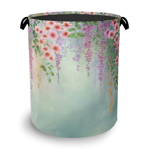 Colorful Flowers Laundry Basket,Foldable with Handles Tote Bag Oxford Cloth for Bathroom Bedroom Dirty Clothes Storage Bucket 16" x 20.8" - color: Colorful Flowers