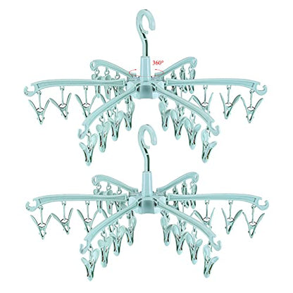 Clothes Drying Hanger with 24 Clips, Foldable Hanging Rack 2 Pack - color: Green 2