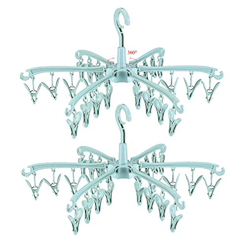 Clothes Drying Hanger with 24 Clips, Foldable Hanging Rack 2 Pack - color: Green 2