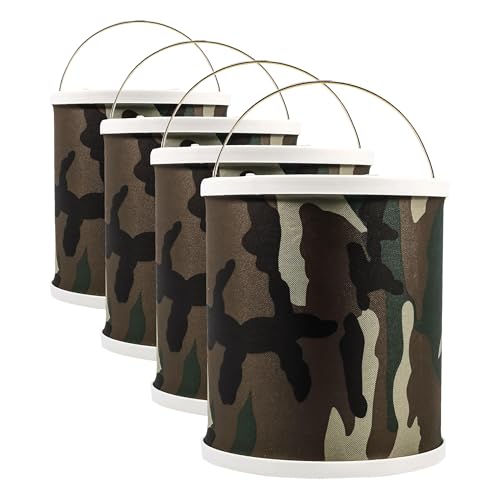 Camco Collapsible Bucket with Storage Case - Durable Pop Up Bucket with Watertight Fabric, Holds 3 Gallons of Water - Great for RVs, Camping, Fishing, Boating, Hiking- Camouflage (42994) (Pack of 4) - size: One Size (Pack of 4)