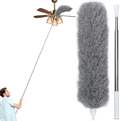 100" Extra-Long Microfiber Feather Duster, Extendable Pole Dusters, Telescoping Cobweb Duster for Cleaning, Bendable and Washable Microfiber Head, Cleaner for High Ceiling, Fan, Furniture