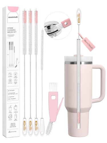 15 Inch Extra Long Straw Cleaner Brush Set, 5PCS for Stanley 40 oz Tumblers - color: Pink