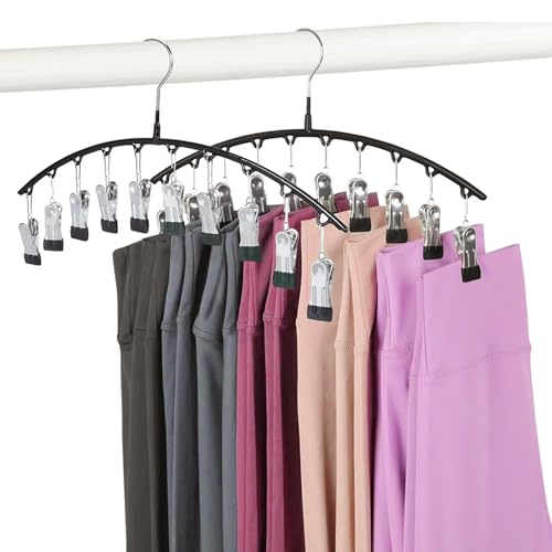 Legging Hangers for Closet Organizer, Hat Hangers for Closet 2 Pack with 10 Clips Holds 20 Leggings, Legging Hanger, Pants Storage Organizer Suitable for Socks, Panties, Underwear, Pants - color: Black