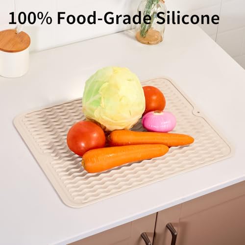 ZLR Silicone Dish Drying Mat for Kitchen Counter, 16"x12", Cassava White - color: Cassava White, size: 16" x 12"