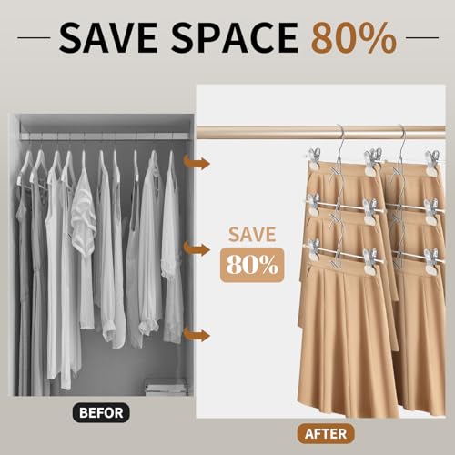 HUADYMEET 14 Inch Space Saving Pant Skirt Hangers with Clips,Beige,20 Pack - color: Beige