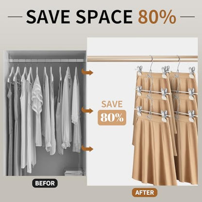 HUADYMEET 14 Inch Space Saving Pant Skirt Hangers with Clips,Beige,20 Pack - color: Beige