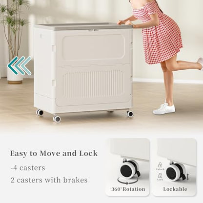 130L Rolling Laundry Hamper with Lid Laundry Basket - color: Milky, size: 130L
