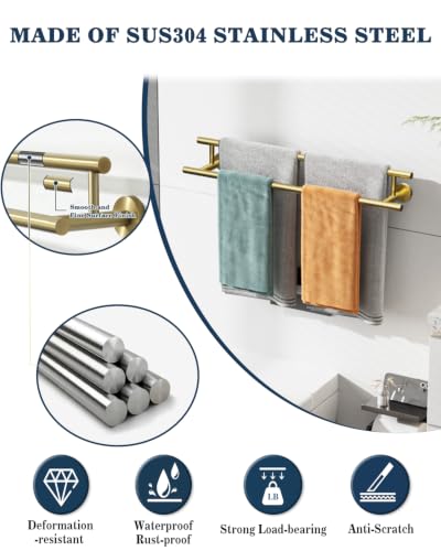Alise Double Towel Bar Glod,24" Towel Rack for Bathroom Wall Mounted - color: Brushed Gold, size: 24-Inch (2-Bars)