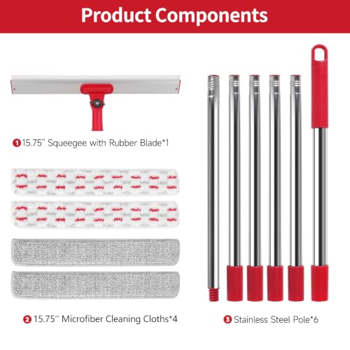 2‑in‑1 Window Squeegee Kit, 86.6" 6‑Section Adjustable Long Handle Window Cleaner with 4 Microfiber Pads,for Indoor & Outdoor High Glass Window Washingg - style: Window Cleaning Kit