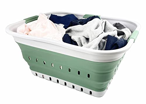 SAMMART 42L (11 gallon) Collapsible Plastic Laundry Basket - Foldable Pop Up Storage Container/Organizer - Portable Basket - Space Saving Hamper/Basket (Grey/Dark Sea Green (Set of 2)) - color: Grey/Dark Sea Green (Set of 2)