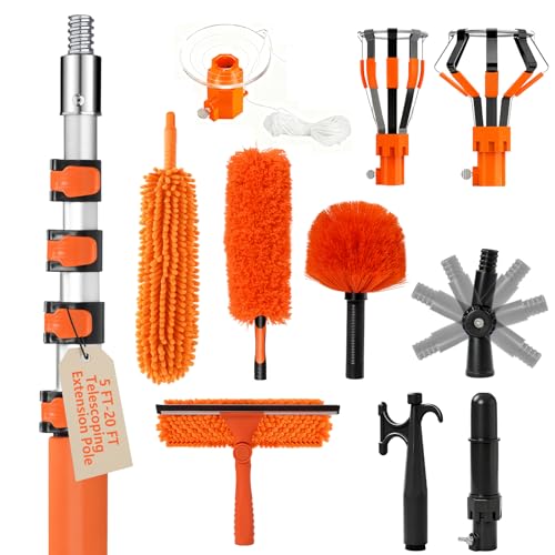 26FT Light Bulb Changer Kit with Ceiling Fan Cleaner Extension Pole Orange - color: Orange, size: 20 feet