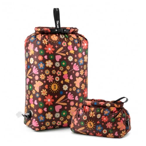 Travel Laundry Bag, Pump-Free Compression for Dirty Clothes - color: Brown Floral, size: 23" L × 17" W × 6.5" H