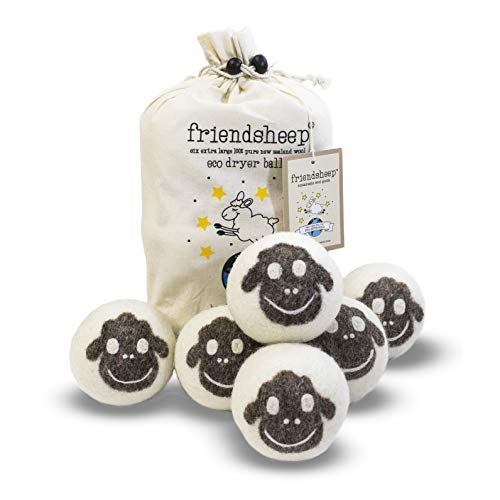 Friendsheep Wool Dryer Balls, Organic Reusable Fabric Softener Alternative for Laundry, Handmade, Fair Trade, Hypoallergenic, Eco-Friendly, Plastic-Free (6 Pack XL – Sheep Flock of Friends) - color: Flock of Friends, size: 1 Count (Pack of 6)