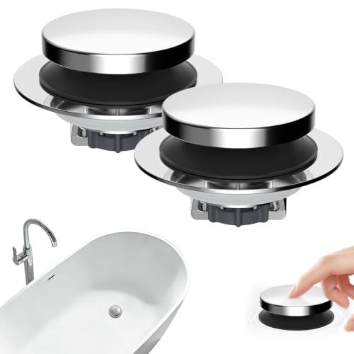 Hibbent 2 Pack 3 in 1 Metal Bathtub Drain Stopper, Bathtub Hair Catcher - color: Chrome Finished