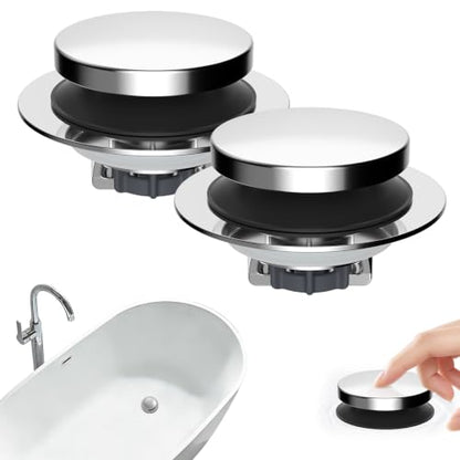 Hibbent 2 Pack 3 in 1 Metal Bathtub Drain Stopper, Bathtub Hair Catcher - color: Chrome Finished