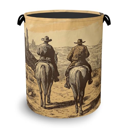 Western Cowboy Laundry Basket,Oxford Cloth Laundry Hamper with Handle Foldable Portable Clothes Storage Basket for Bathroom Bedroom Dorm Room 16" x 20.8" - color: Western Cowboy