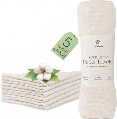 mioeco 5 Pack Reusable Kitchen Paper Towels, Large Size Cotton Dish Cloths - size: 5 Pack White Large (18 x 15 inches)