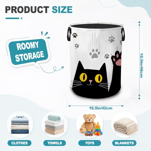 Laundry Hamper,Cute Black Cat Collapsible Laundry Basket with Handles,Paw Prints Waterproof Oxford Cloth Clothes Organizer for Bedroom Bathroom Dorm Nursery,16 x 20 Inch - color: Cute Black Cat,Paw Prints