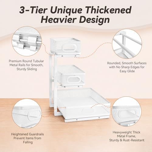 3-Tier Under Sink Organizer 2-Pack Organization for Bathroom Kitchen,White - color: White