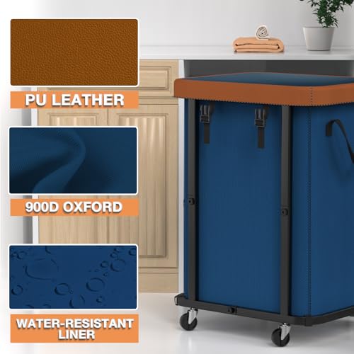 Laundry Basket with Wheels,150L (40 Gal) Rolling Hamper Carts - Navy Blue - color: Navy Blue, size: 1 Section-150L