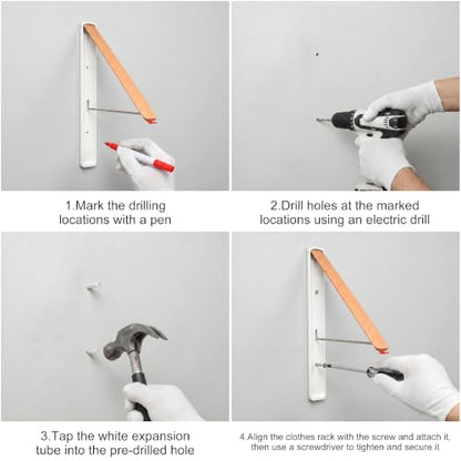 RFOUO White Foldable Wall Mounted Clothes Drying Rack,Laundry Hanger,1 Pack - size: 1 Pack