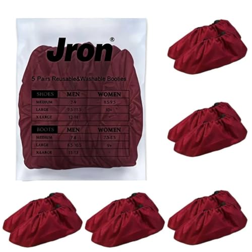 Jron 5 Pairs Premium Reusable Washable Shoe Cover Boot Covers for Contractors, (5 Pairs | US 12-14 For Shoes/US 11-13 For Boots, Wine Red) - color: Wine Red, size: 5 Pairs | US 12-14 For Shoes / US 11-13 For Boots