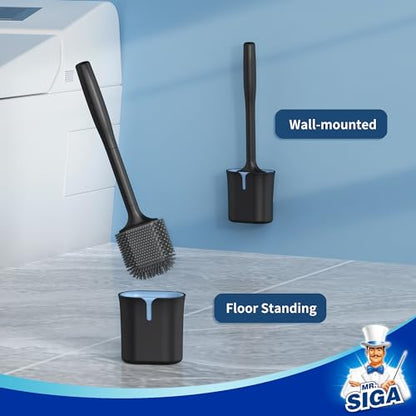 MR.SIGA Toilet Brush and Holder, Wall Mounted Toilet Brush for Bathroom Cleaning, Compact Toilet Brush with Holder Set, Black, 1 Pack - color: Black