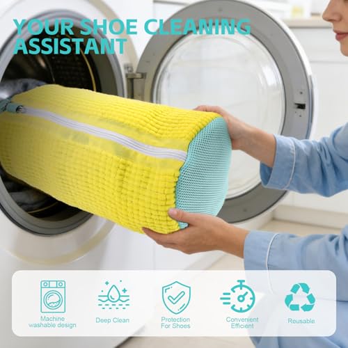 Shoe Washing Machine Bag 4pcs Reusable Sneaker Washing Bag with Built-in Fluffy Brushes for 360° All-Around Cleaning. Laundry Shoe Bag is Designed for Washer and Dryer （Yellow 4pcs） - size: Yellow 4pcs