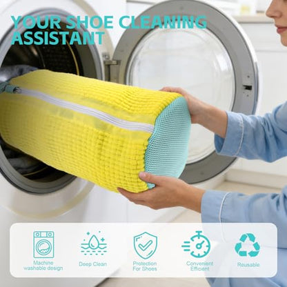 Shoe Washing Machine Bag 4pcs Reusable Sneaker Washing Bag with Built-in Fluffy Brushes for 360° All-Around Cleaning. Laundry Shoe Bag is Designed for Washer and Dryer （Yellow 4pcs） - size: Yellow 4pcs